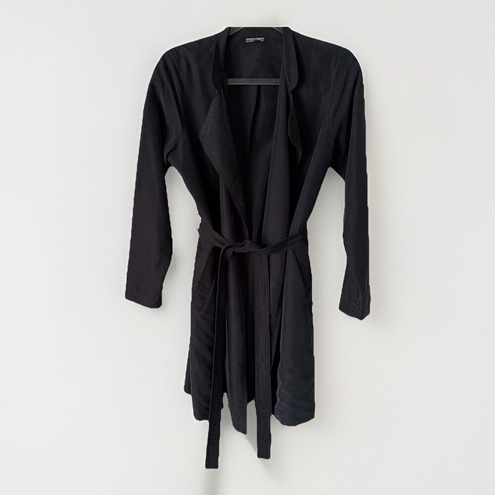 American Apparel Navy Blue Duster Trench Coat XS / Small Tie Y2K Minimalist